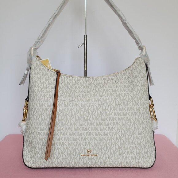 MICHAEL KORS Laney Hobo Signature Logo Shoulder Bag- Vanilla/Acorn Color⭐ - Picture 5 of 16